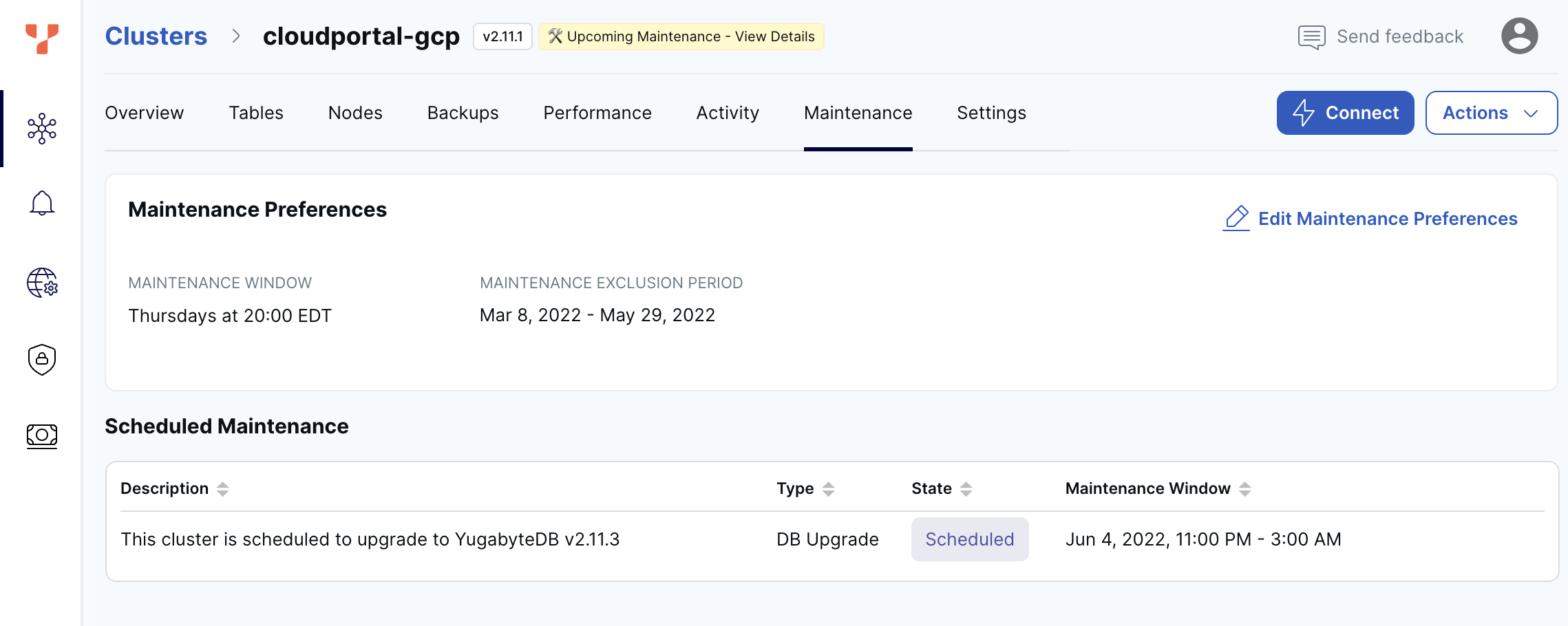 Cluster Maintenance page