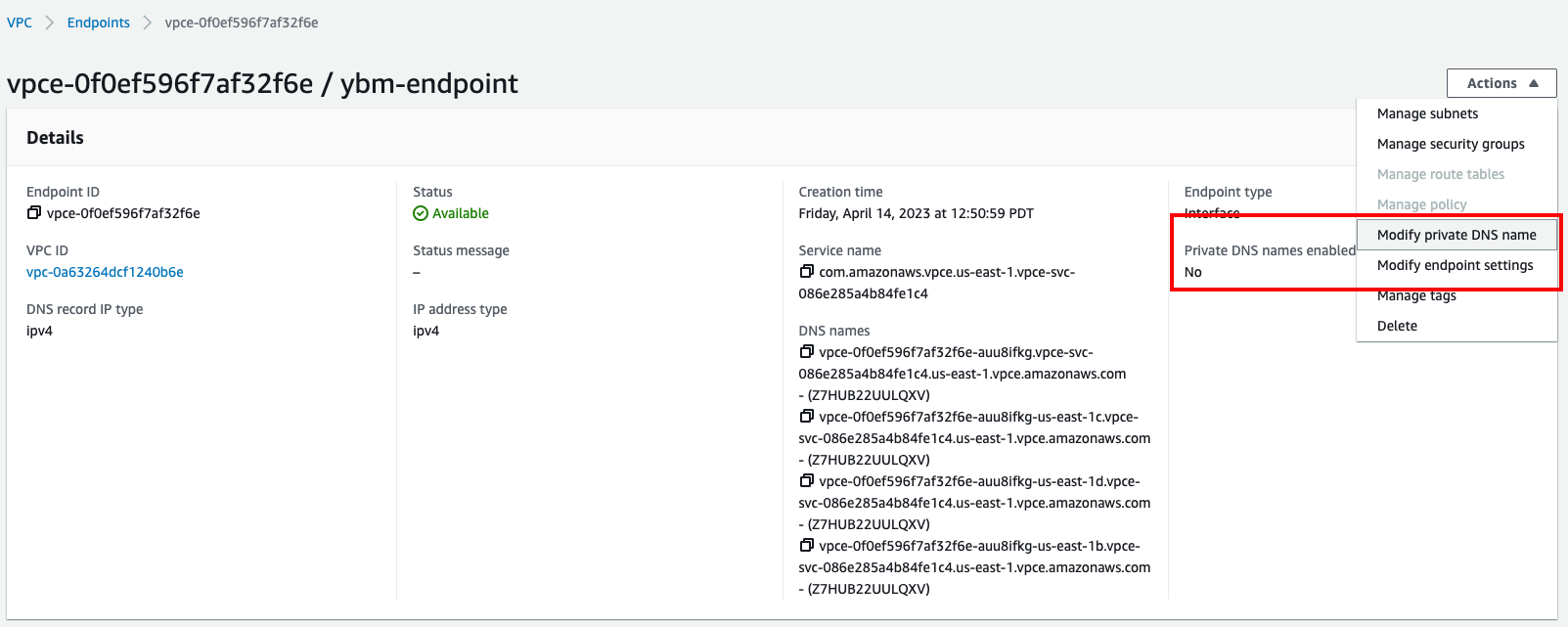 AWS Create endpoint